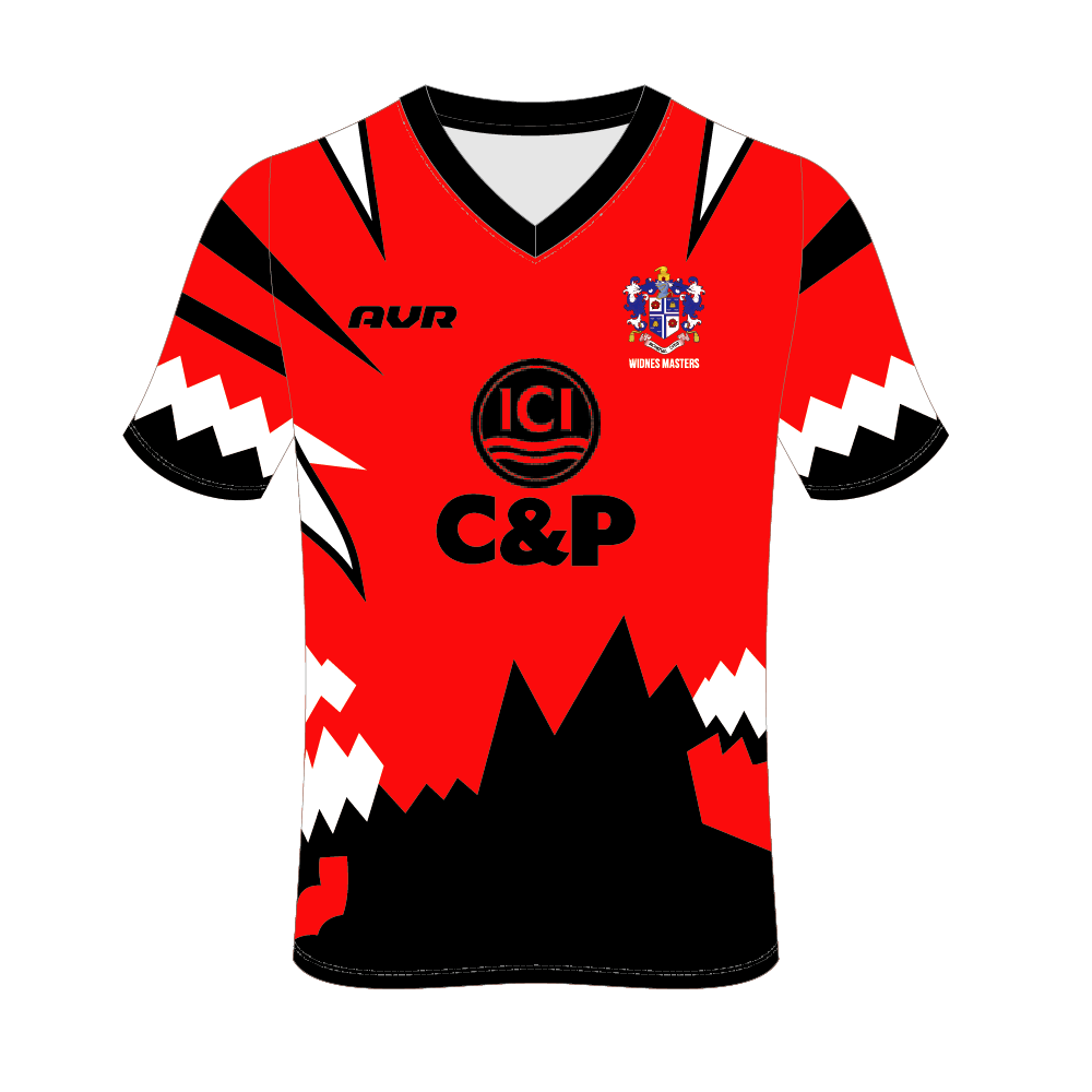 Widnes Masters V Neck Sponsor T-Shirt Red
